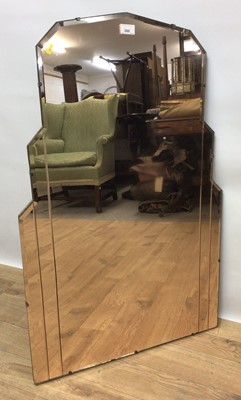 Lot 260 - Art Deco pink tinted and bevelled glass wall mirror