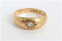 Lot 3388 - Gold (18ct) ring with a single stone old cut...