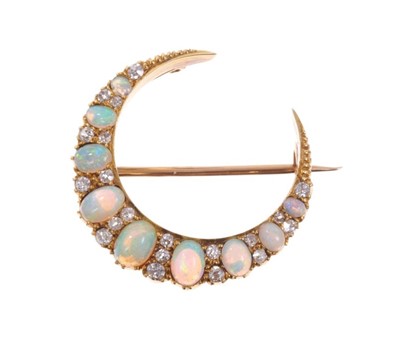 Lot 460 - Victorian opal and diamond crescent brooch