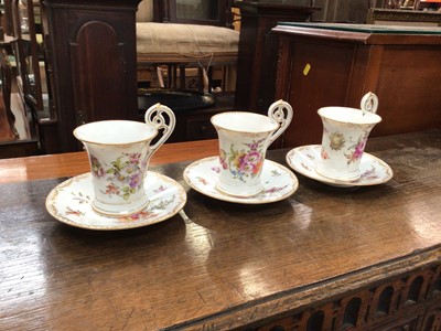Lot 608 - Three Dresden porcelain cups and saucers