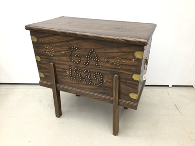 Lot 109 - Antique grained pine coffer with brass studded decoration with date 1839