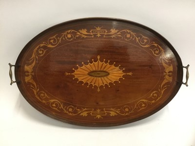 Lot 285 - Edwardian kidney shaped inlaid tray and another Edwardian mahogany tray