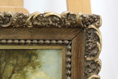 Lot 1112 - John Moore (1820-1902), oil on panel, A woodland scene with a figure on a track, signed, in gilt frame, 20 x 16cm