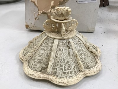 Lot 209 - 19th century Chinese export carved ivory basket and cover in distressed condition