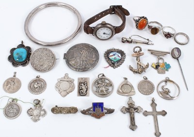 Lot 28 - Group silver and white metal jewellery and wristwatch