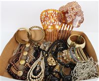 Lot 3394 - Costume jewellery, two vintage hair comb...
