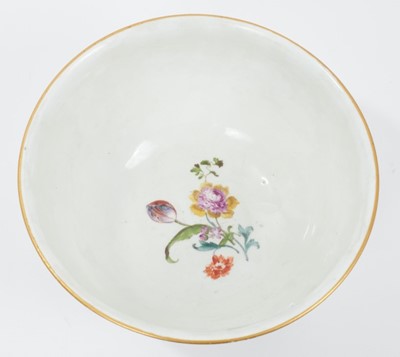 Lot 155 - 18th century Meissen porcelain bowl with polychrome painted exotic birds, butterflies and flowers, crossed swords mark, 16.5cm diameter