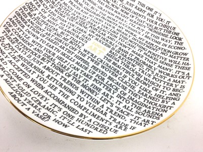 Lot 1056 - *Grayson Perry RA (b.1960) '100% Art Plate', 2020, fine china plate, with artist's seal printed to base, produced for The Sainsbury Centre, Norwich, diameter 21cm