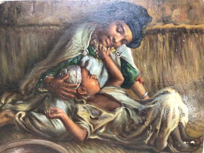 Lot 252 - Late 19th/early 20th century oil on panel, mother and child, signed