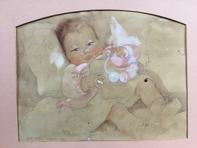 Lot 104 - Eileen Alice Soper (1905-90), watercolour of a baby, 1934 and signed