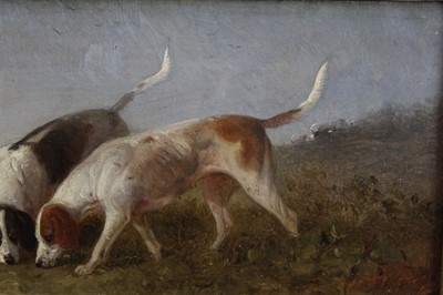 Lot 1013 - Edward Smythe - three oil sketches of hounds