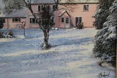 Lot 1102 - *Clive Madgwick oil on canvas, back of house, Layham