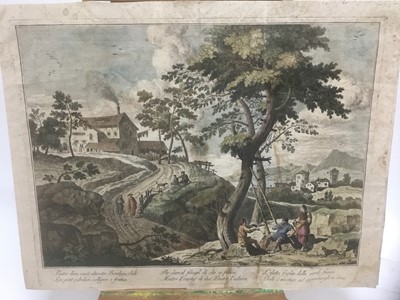 Lot 259 - Joseph Ridner after Marco Ricci, two hand-coloured etchings, circa 1760, unframed