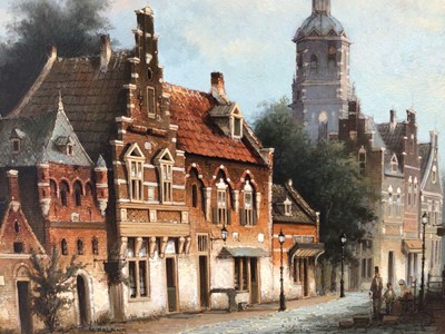 Lot 23 - Gerard H. Nyland, contemporary, oil on board - Dutch street scene, signed, 29cm x 39cm, framed