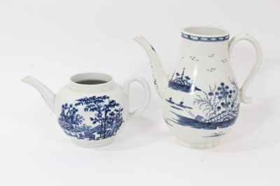 Lot 210 - A Worcester Rock Strata Island pattern coffee pot, circa 1770, and a Worcester Plantation pattern teapot