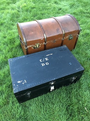 Lot 32 - Vintage dome topped canvas and wooden bound trunk, together with another rectangular trunk, 92cm and 87cm