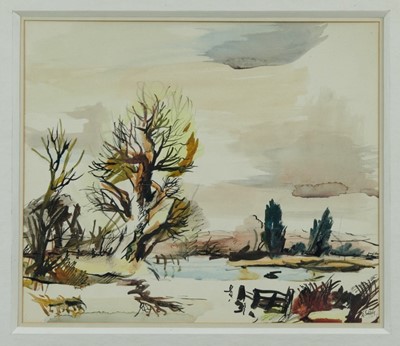 Lot 1105 - *Rowland Suddaby (1912-1972) watercolour - Flood Water on The Stour, signed p