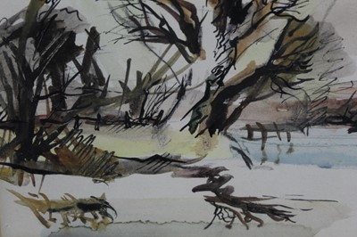 Lot 1105 - *Rowland Suddaby (1912-1972) watercolour - Flood Water on The Stour, signed p