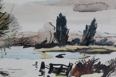 Lot 1105 - *Rowland Suddaby (1912-1972) watercolour - Flood Water on The Stour, signed p