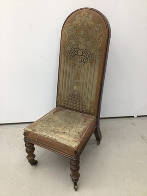 Lot 142 - Victorian rosewood prie dieu chair with arched back on turned front legs with original tapestry upholstery