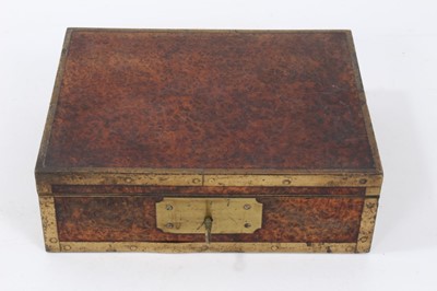 Lot 790 - Good quality Regency brass mounted burr cedar jewel box of rectangular form with blue velvet lining 21 cm wide, 16.5 cm deep, 7 cm high