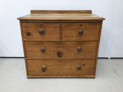 Lot 33 - Victorian pine chest of two short and two long drawers with bun handles and ledge back, 86cm wide