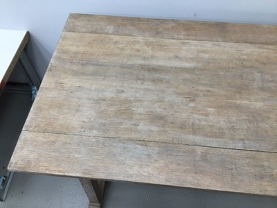Lot 38 - Three Heals limed oak 'Tilden' chairs, each with drop-in seats and makers plaques, together with a similar dining table, 152cm x 76cm (unmarked) and a similar two door cupboard, lacking shelves, 12...