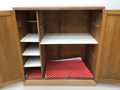 Lot 38 - Three Heals limed oak 'Tilden' chairs, each with drop-in seats and makers plaques, together with a similar dining table, 152cm x 76cm (unmarked) and a similar two door cupboard, lacking shelves, 12...