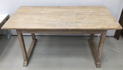 Lot 38 - Three Heals limed oak 'Tilden' chairs, each with drop-in seats and makers plaques, together with a similar dining table, 152cm x 76cm (unmarked) and a similar two door cupboard, lacking shelves, 12...