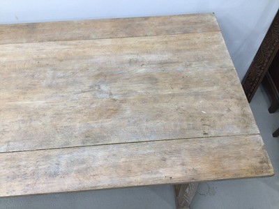 Lot 38 - Three Heals limed oak 'Tilden' chairs, each with drop-in seats and makers plaques, together with a similar dining table, 152cm x 76cm (unmarked) and a similar two door cupboard, lacking shelves, 12...