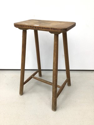 Lot 40 - Victorian pine stool with rectangular top on faceted tapering legs joined by stretchers, 71cm high x 46cm wide x 25.5cm deep