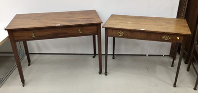 Lot 47 - 19th century mahogany hall table with single drawer, brass ring handles, on square taper legs terminating on brass castors, bearing label for Spillman & Co. London, 105cm wide x 54cm deep x 77cm hi...
