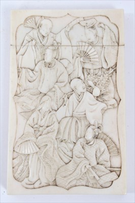 Lot 796 - Good quality late 19th century Japanese carved ivory card case decorated with figures and landscapes 10.5 x 6.75 cm