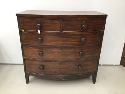 Lot 126 - 19th century mahogany chest of two short and three long drawers with turned bun handles, on bracket feet, 106cm wide x 51cm deep x 101cm high