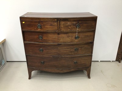 Lot 125 - 19th century mahogany chest of two short and three long drawers with brass ring handles, on splayed bracket feet, 102cm wide x 49cm deep x 105cm high f
