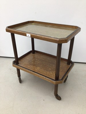 Lot 135 - Continental inlaid two tier trolley with ornate foliate scroll decoration, on cylindrical supports and castors, 59cm x 40cm
