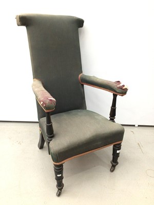 Lot 136 - Victorian prie dieu arm chair with turned supports and castors, 110cm high