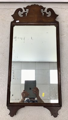 Lot 129 - 19th century mahogany framed wall mirror in the Chippendale style with scroll cresting, 89cm high x 39cm