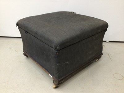 Lot 137 - Late Victorian ottoman of square form with mahogany bun feet on ceramic castors, 61cm square x 43cm high