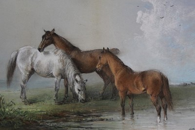 Lot 1106 - Edward Robert Smythe pastel - three horses, in glazed gilt frame, initialled