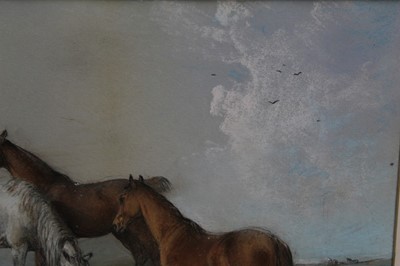 Lot 1106 - Edward Robert Smythe pastel - three horses, in glazed gilt frame, initialled