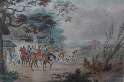 Lot 1037 - After Dean Wolstenholme, set of four early 19th century hand coloured engravings - Hunting scenes, published by Ackermann's 1823, in glazed frames, 33cm x 40cm