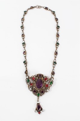 Lot 451 - Austro Hungarian Holbeinesque paste set necklace with a central pendant/brooch suspended from a matching detachable necklace