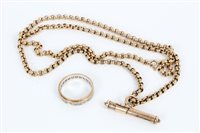 Lot 3403 - Gold (9ct) belcher chain with fob, together...