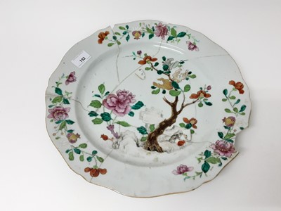 Lot 192 - Collection of Chinese Qing period porcelain, a/f, including a famille rose dish and large trumpet vase, two large blue and white barrel shaped tankards, two blue and white bowls and a blue a...