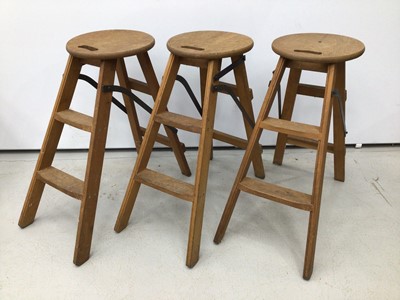 Lot 210 - Three Dylan Pym stools H63, W29, D64cm