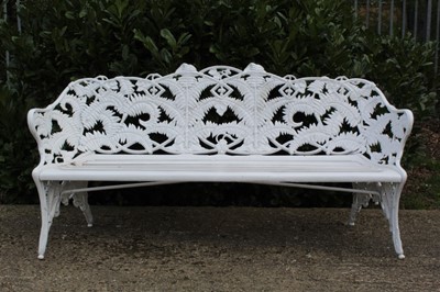 Lot 1489 - Good large Victorian cast iron garden fern and blackberry pattern bench by Coalbrookedale