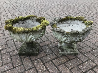 Lot 152 - Pair of weathered concrete garden urns H42, W51, D47cm