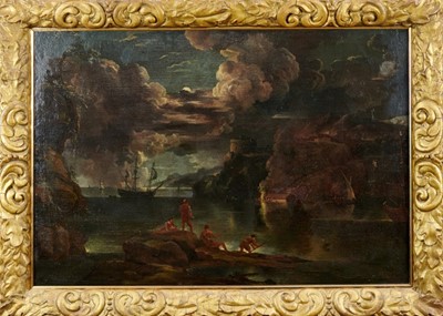 Lot 1234 - Attributed to Adriaen van Diest (1655-1704) oil on canvas - The Burning Ship, 69cm x 97cm, in gilt frame