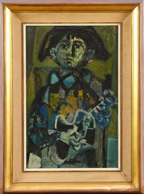 Lot 1059 - *Antoni Clave (1913-2005) oil on board - "Petit Arlequin", signed, 40cm x 26cm, framed 
Provenance: Arthur Tooth & Sons Ltd, Bruton Street, London